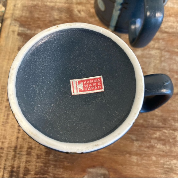 4 MCM Blue Dot Mugs Coffee Cups Geometric New Old Stock Japan Kasuga Ware - Picture 12 of 16